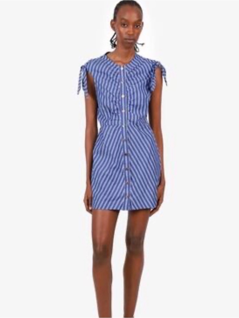 Derek Lam Blue Striped Button-Front Mini Dress